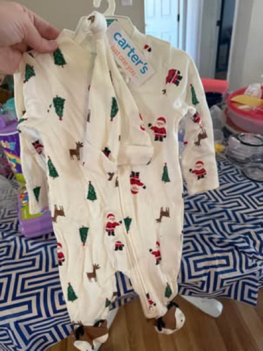 Carter's Cream Holiday Santa & Tree Footed Sleeper